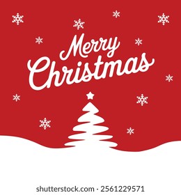 Christmas greeting card with red background, snow, and festive holiday elements. Perfect for seasonal celebrations and joyful wishes.