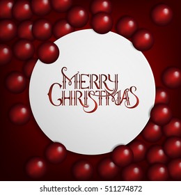 Christmas greeting card. Red background with red baubles.  