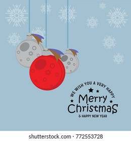 christmas greeting card with red ball and black typography.