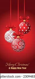 Christmas greeting card with red christmas balls