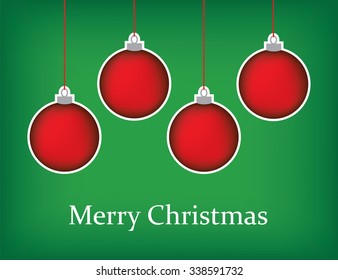 christmas greeting card with red baubles and merry christmas tex