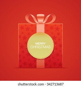 Christmas greeting card, with red gift box.