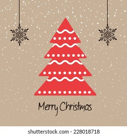 Christmas greeting card with red tree