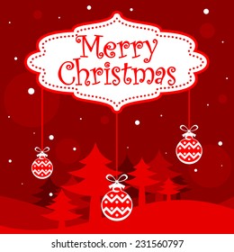 Christmas greeting card with red winter landscape