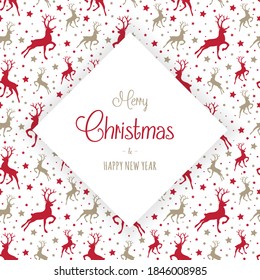 Christmas greeting card with reindeer icons. Vector