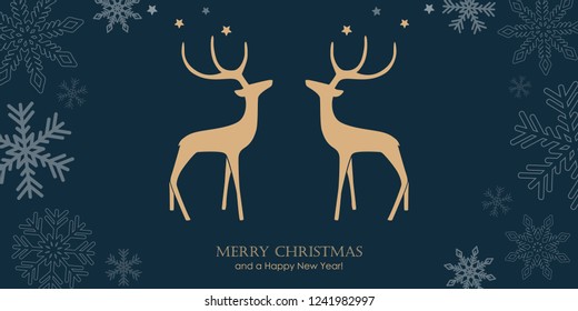 christmas greeting card with reindeers and snowflake border vector illustration EPS10