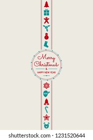 Christmas greeting card with retro elements. Vector.