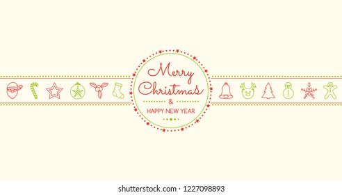 Christmas greeting card with retro hand drawn elements. Vector.