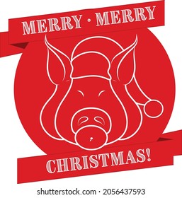 Christmas Greeting Card Ribbon with Lechon at Center of a Circle and Text on Ribbons