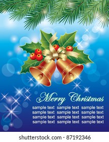 christmas greeting card with ring over blue background