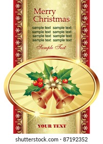 christmas greeting card with ring over gold background