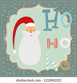 Christmas greeting card of Santa Claus with HO HO HO, Craft style.