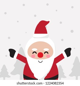 Christmas Greeting Card with Christmas Santa Claus, Vector cartoon illustration and typography poster, Xmas design.