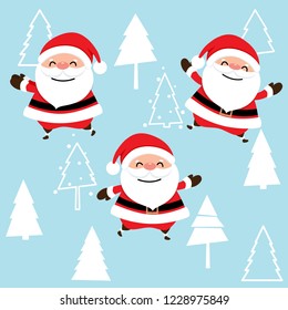 Christmas Greeting Card with Christmas Santa Claus and Christmas tree. Vector illustration.