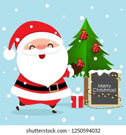 Christmas Greeting Card with Christmas Santa Claus and Christmas tree, vector illustration.