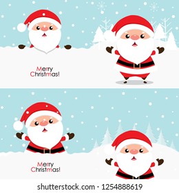 Christmas Greeting Card with Christmas Santa Claus and Christmas tree. Vector illustration.