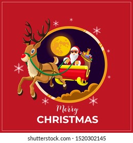 Christmas greeting card with santa claus and reindeer