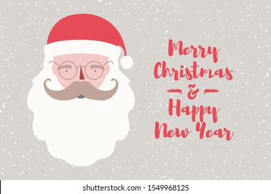 Christmas greeting card with Santa Claus - christmas character cute cartoon style for banner, tag, labels. Happy New Year background. Vector Illustration 10 eps