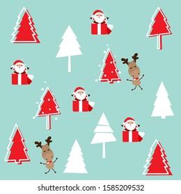 Christmas Greeting Card with Christmas Santa Claus and reindeer. Vector illustration.