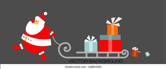 Christmas greeting card with Santa Claus with gifts