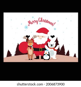 Christmas Greeting Card with Santa Claus Waving  Vector