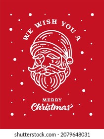 Christmas greeting card. Santa Claus. Line art Style. Vector illustration