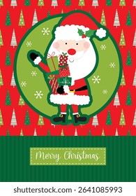 christmas greeting card with santa claus and christmas tree background design