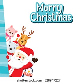 Christmas Greeting Card With Santa Claus And Animals, Merry, Xmas, Happy New Year, Objects, Festive, Celebrations