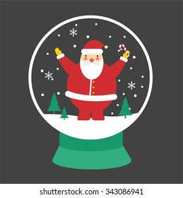  Christmas greeting card with Santa Claus in snow globe with candy cane - vector