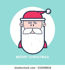 Christmas greeting card with Santa Claus. Flat design vector illustration.