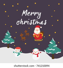 Christmas Greeting Card with Christmas Santa Claus ,Snowman and reindeer. Vector illustration