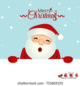Christmas Greeting Card with Christmas Santa Claus and Merry Christmas lettering. Vector illustration.