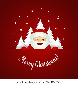 Christmas Greeting Card with Santa Claus and Christmas tree. Vector illustration.