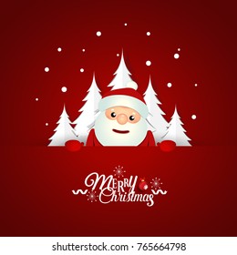 Christmas Greeting Card with Santa Claus and Christmas tree. Vector illustration.