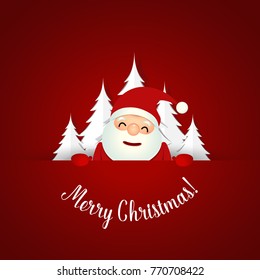 Christmas Greeting Card with Santa Claus and Christmas tree. Vector illustration.