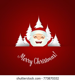 Christmas Greeting Card with Santa Claus and Christmas tree. Vector illustration.