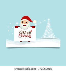 Christmas Greeting Card with Santa Claus and Christmas tree. Vector illustration.