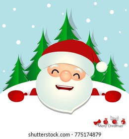 Christmas Greeting Card with Santa Claus and Christmas tree. Vector illustration.