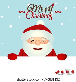 Christmas Greeting Card with Christmas Santa Claus and Merry Christmas lettering. Vector illustration.