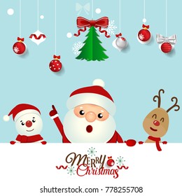 Christmas Greeting Card with Christmas Santa Claus ,Snowman and reindeer. Vector illustration.