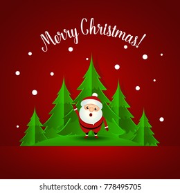 Christmas Greeting Card with Santa Claus and Christmas tree. Vector illustration.