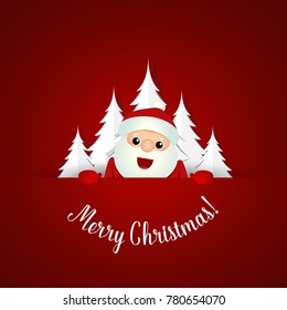 Christmas Greeting Card with Santa Claus and Christmas tree. Vector illustration.