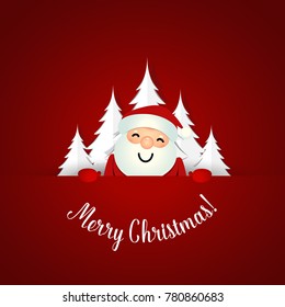 Christmas Greeting Card with Santa Claus and Christmas tree. Vector illustration.