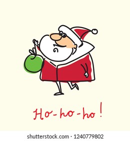 Christmas greeting card with Santa Clauses with gifts and presents and greeting quote Magic time