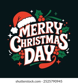 a christmas greeting card with santa hat and holly.