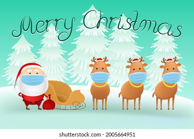 Christmas greeting card. Santa in mask. Vector illustration.