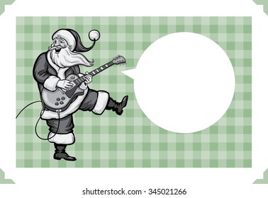 Christmas greeting card with Santa playing on electric guitar