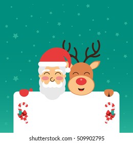 Christmas greeting card with Santa and Rudolph