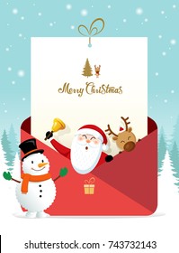 Christmas greeting card. Santa and Rudolph greeting in a red envelope