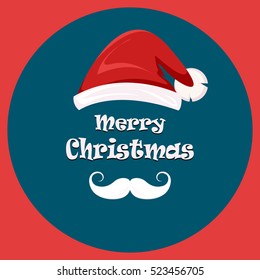 Christmas greeting card. Santa's mustache and hat. Merry Christmas and Happy New Year 2017 postcard. Vector illustration